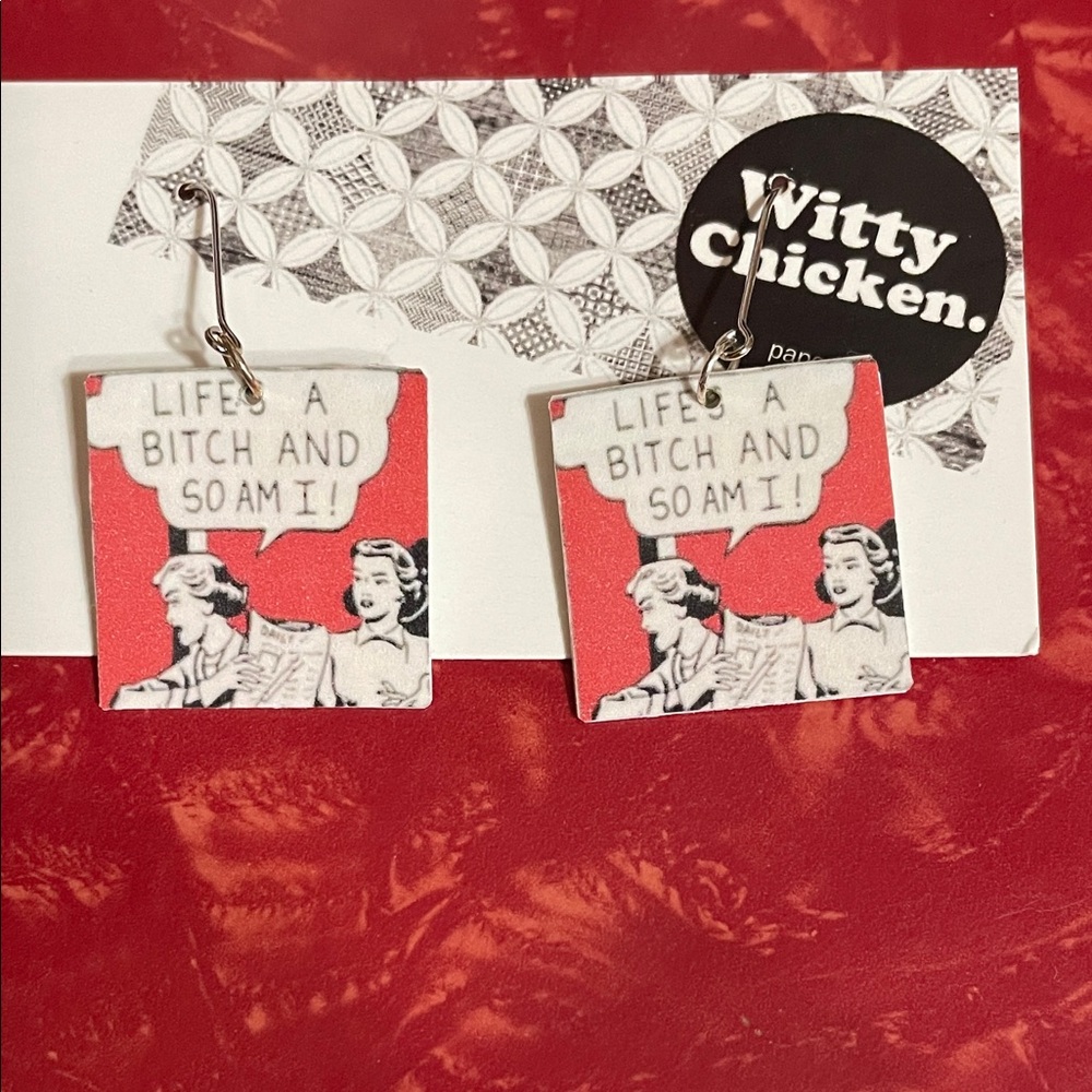 Red and White Comic Earrings